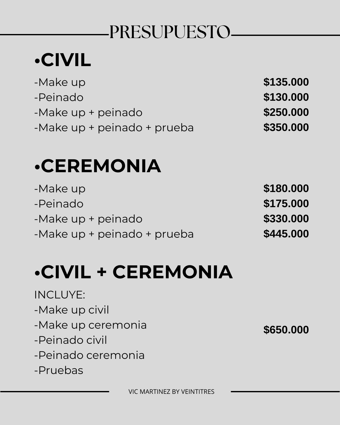 Presupuesto Novias · Civil + Ceremonia