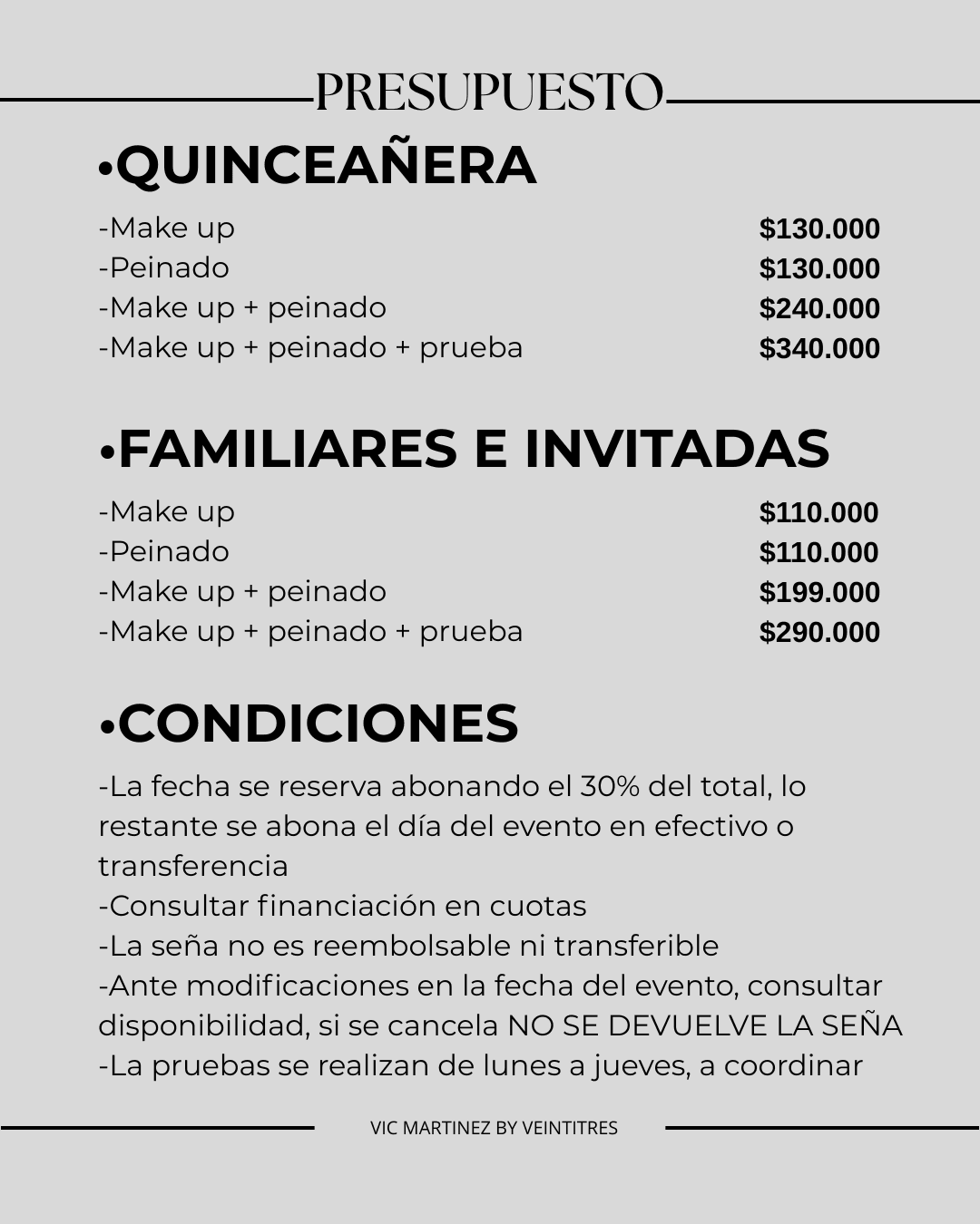 Presupuesto XV · Familiares + Condiciones